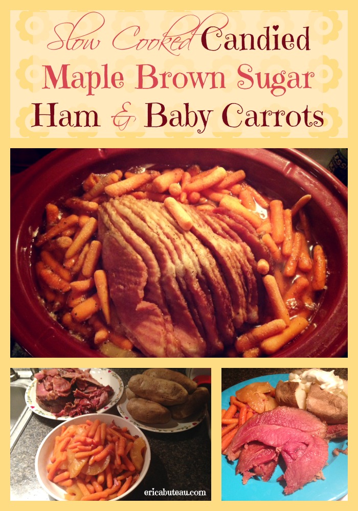 slow cooked candied maple brown sugar ham and baby carrots