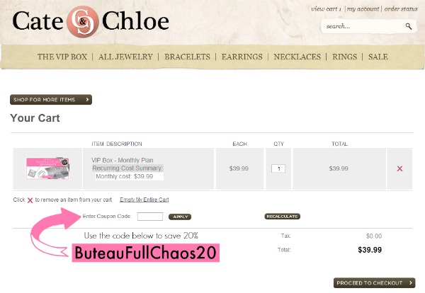 save 20 percent on cate and chloe vip