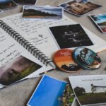 scrapbook with photos on a table