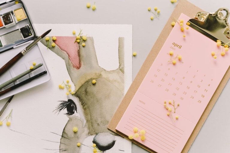 photo of calendar and painting of bunny