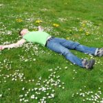 high angle view of lying down on grass