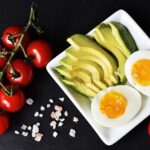 A Ketogenic meal, consisting of tomatoes, eggs and avocado