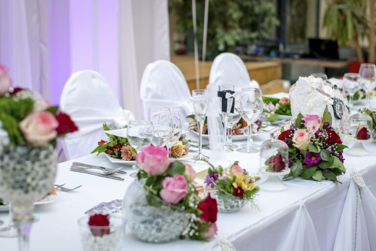 Decorated wedding reception table