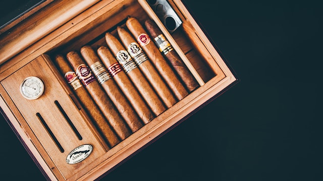 A humidor storing cigars