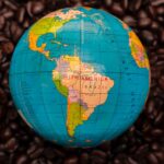 coffee beans around south america on globe