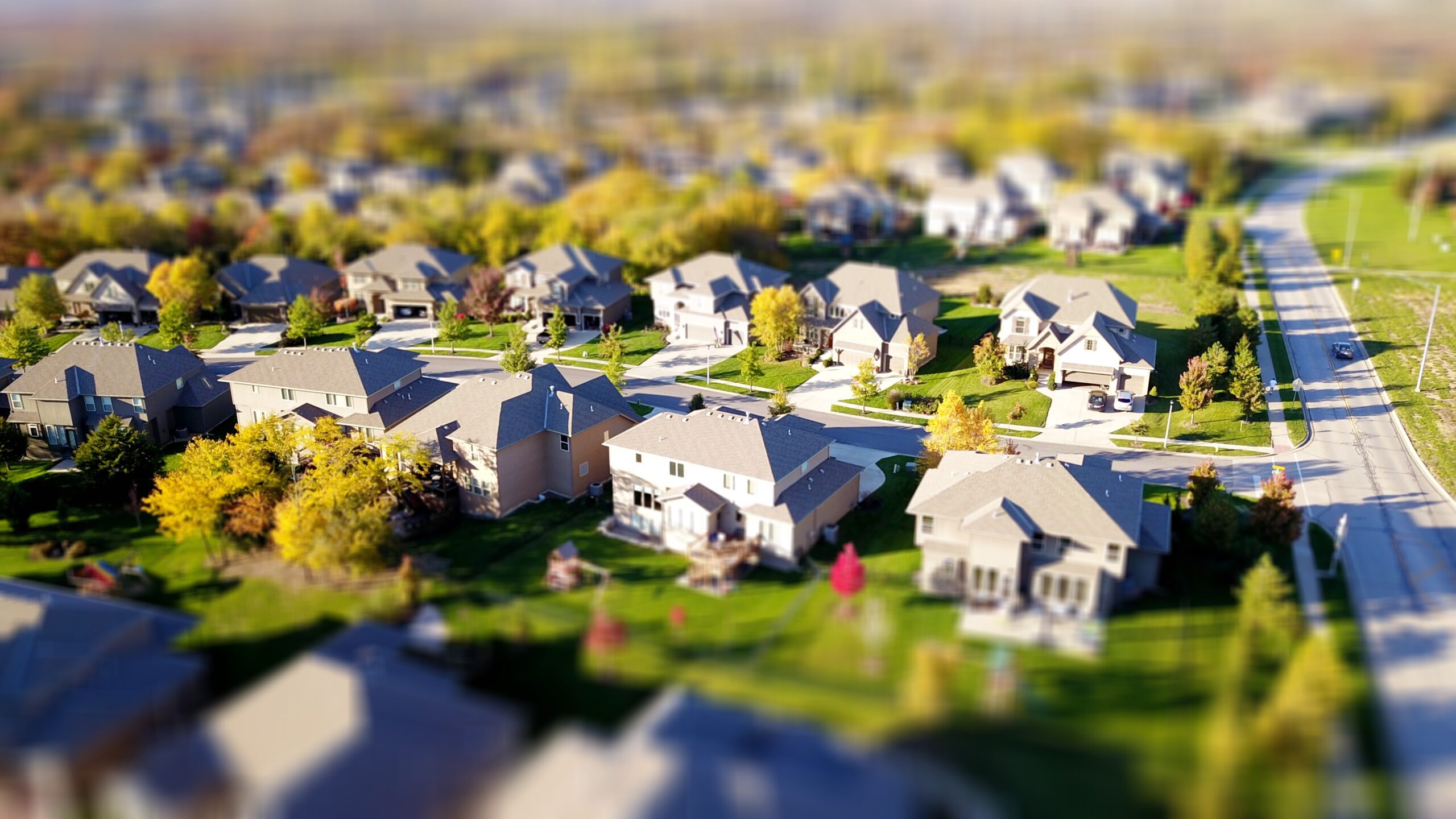 Aerial view of a neighborhood.