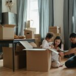 family unpacking after moving