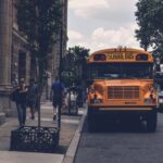 A school bus parked on a street.