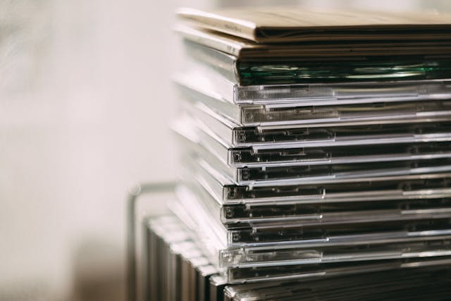 Stack of CDs on a table